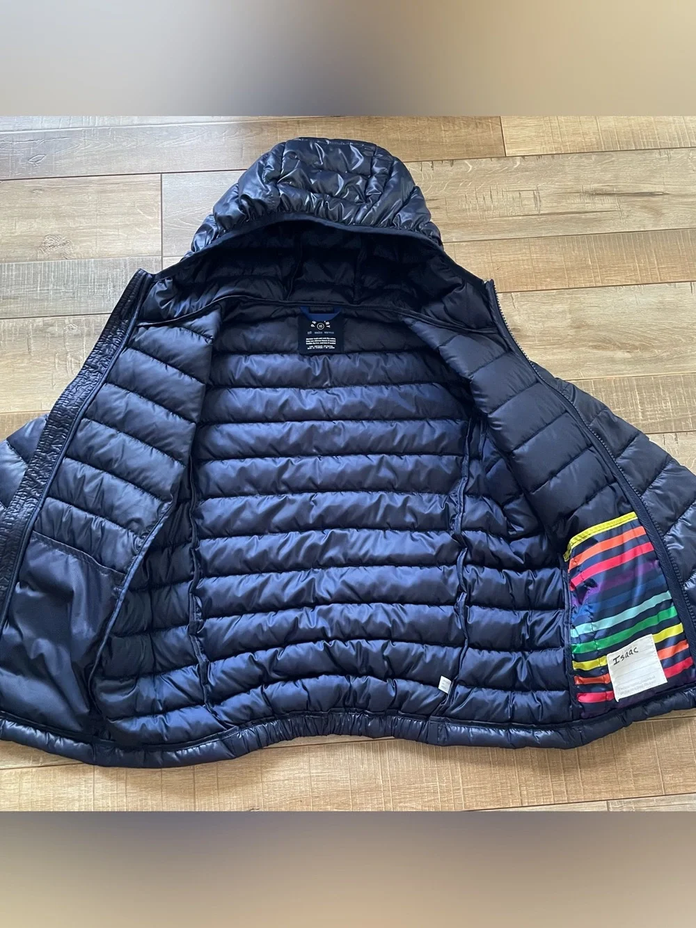 Primary Kids Size 10 Navy Blue Hooded Puffer Jacket Lightweight Packable Coat